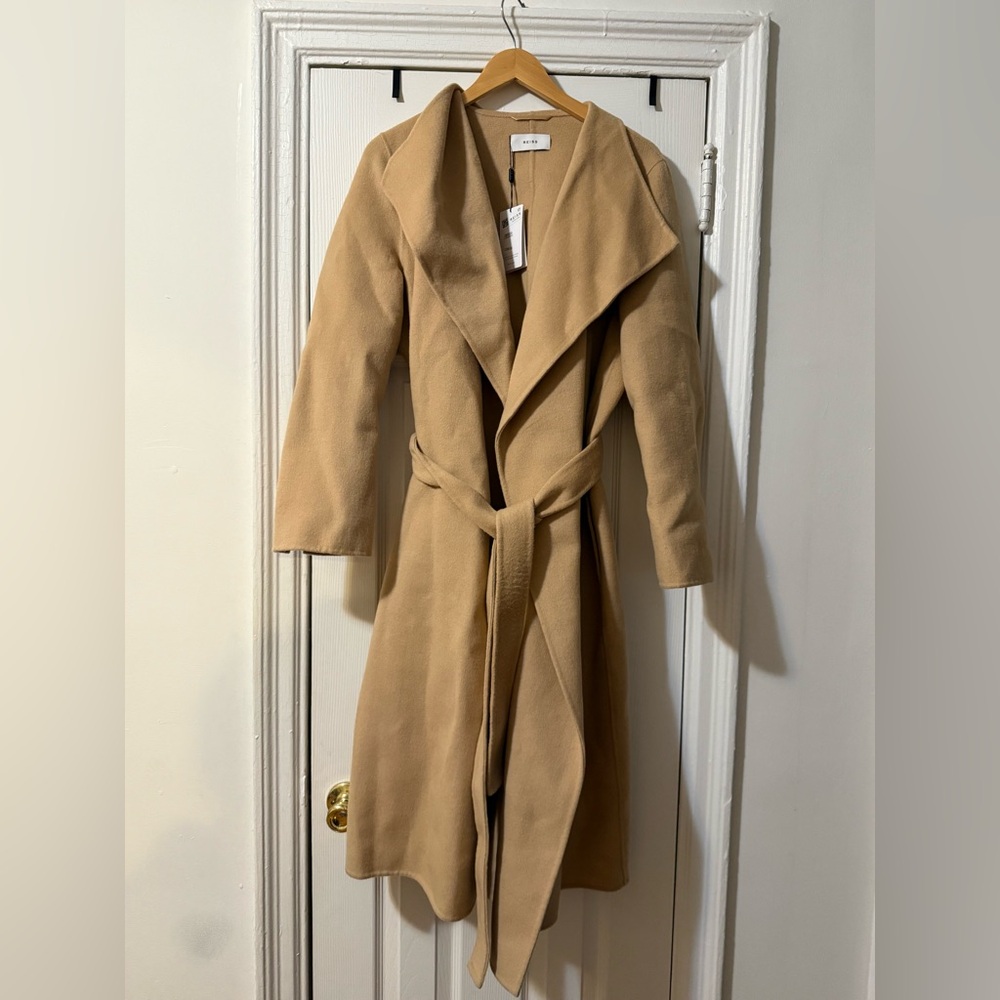 REISS Valentina Oversized Wool-Blend Coat Belted Jacket in Camel Size 4 - Picture 7 of 7